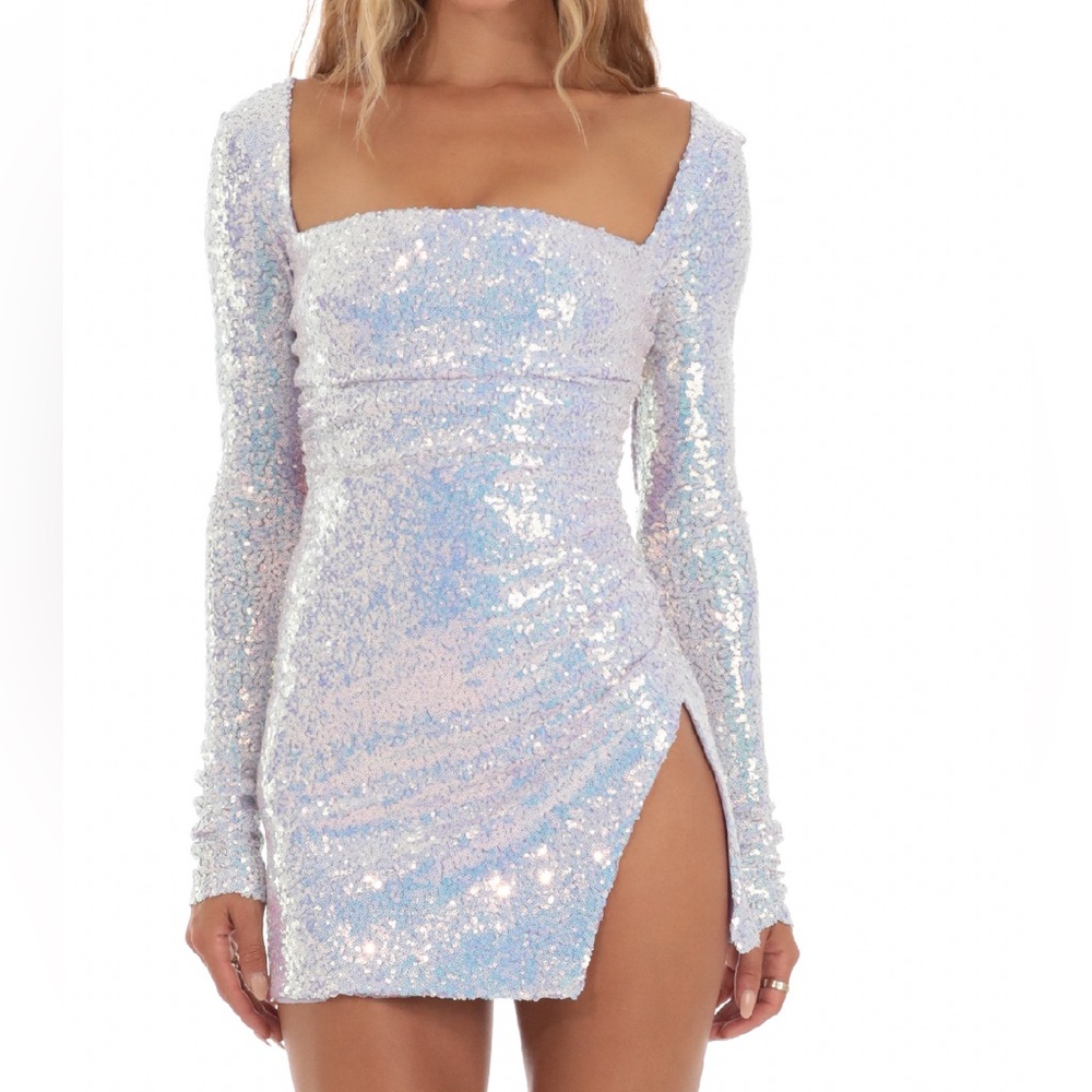 Dawson Iridescent Sequin Side Slit Dress in Lavender
